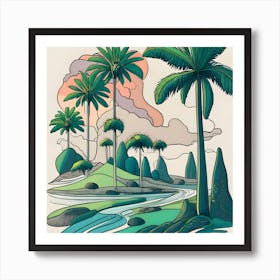 Tropical Landscape With Palm Trees Art Print