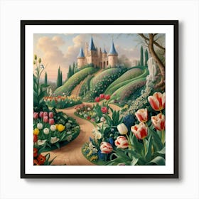 Tulips And Castle 5 Art Print