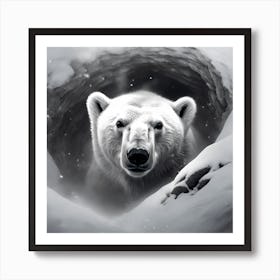 Bear Cub Sheltering in Arctic Snow Burrow Art Print