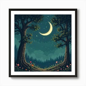 Moon And Forest Style William Morris2 Art Print (1) Art Print