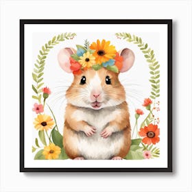 Floral Baby Hamster Nursery Illustration (42) Art Print
