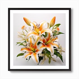 Lily Bouquet On White Background Art Print