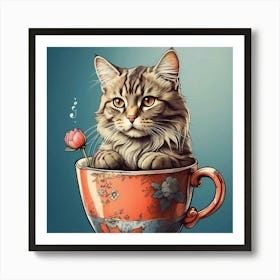 Cat In A Teacup Art Print