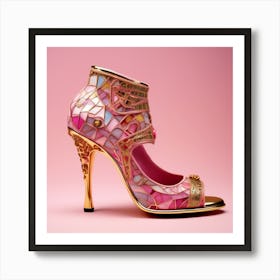 Pink and Gold heel shoes  Art Print