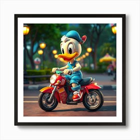 Donald Duck On A Motorcycle 10 Affiche