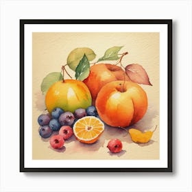 Watercolor Of Fruit Art Print