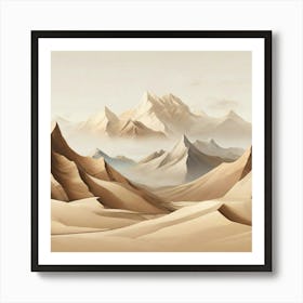 Beige landscape wall art simple mountains 2 Art Print