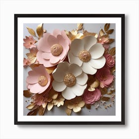 Flowers in gold 13 Art Print