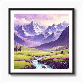 Landscape With Mountains And Stream Art Print