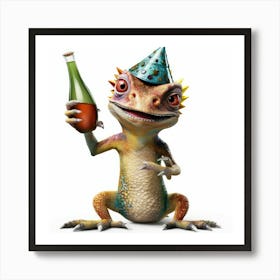 Lizard Holding A Bottle Art Print