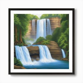 Natures Majesty A Hyperrealistic Close Up Of A Cascading Waterfall Capturing The Power Art Print