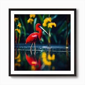 Vivid Colours of the Red Feathered Wading Bird Art Print