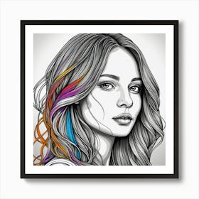 Portrait Of A Woman With Colorful Hair 4 Art Print