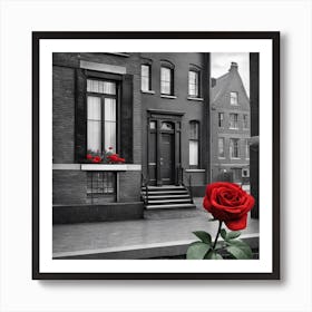 Red Rose In Front Of A Building Art Print