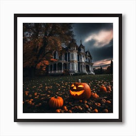 Halloween Pumpkins In Front Of A House Art Print