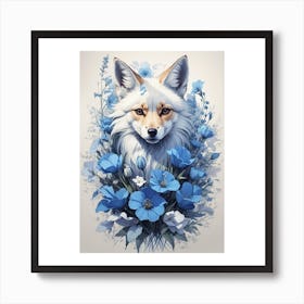 Fox With Blue Flowers Art Print