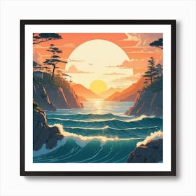 Sunset Over The Ocean 1 Art Print