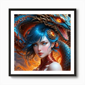 Chinese Girl With Dragon kth Art Print