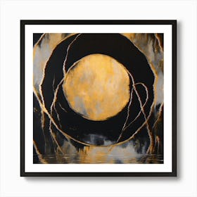 'Circle' Black And Gold Wall Art Art Print