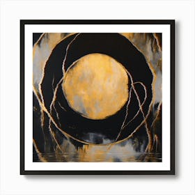 'Circle' Black And Gold Wall Art Affiche