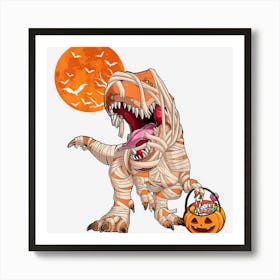 Halloween Boys Dinosaur T Rex Mummy Funny Pumpkin Art Print