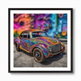 Psychedelic Biomechanical Freaky Scelet Car From Another Dimension With A Colorful Background 3 Art Print