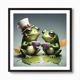 Frogs Drinking Tea Art Print