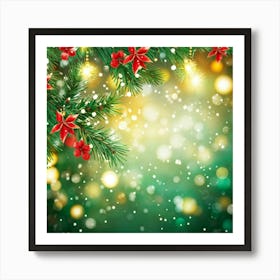 A Festive Greeting Card Photo Design Featuring A Sparkling Gold Framed Tree Branch Captured In Vivi Art Print