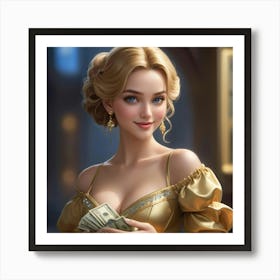 Beautiful Woman Holding Money 14 Art Print