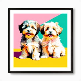 'Havanese Pups', This Contemporary art brings POP Art and Flat Vector Art Together, Colorful Art, Animal Art, Home Decor, Kids Room Decor, Puppy Bank - 89th Art Print