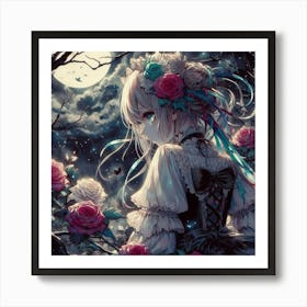 Gothic Girl With Roses Art Print
