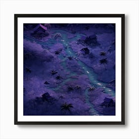 Asian Village At Night Art Print