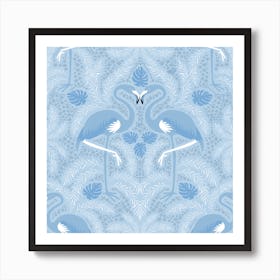 Blue Flamingos Art Print