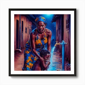 Woman Washing A Child Art Print