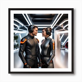 Futuristic Couple In Space Suit Art Print