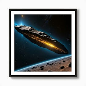 Yellow blue alien artifical asteroid floating in space 14 Art Print