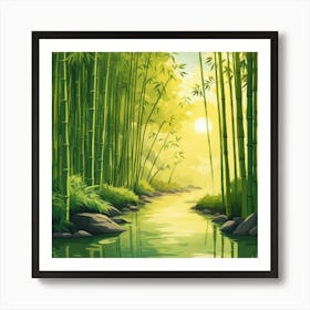 A Stream In A Bamboo Forest At Sun Rise Square Composition 220 Art Print