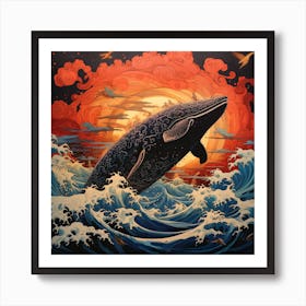 Jumping Whale Sunset Art Print