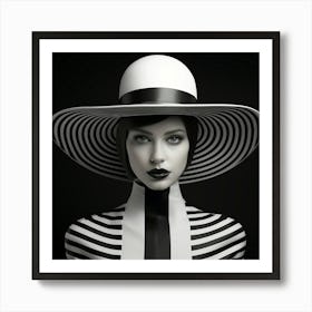 Monochrome Model Wearing Striped Hat Art Print