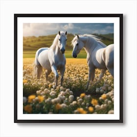 White Horses In A Field 2 Art Print