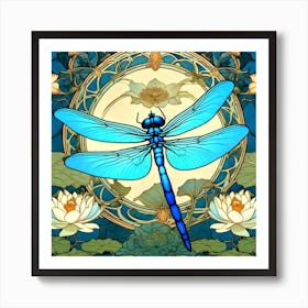 Dragonfly And Lotus Art Print