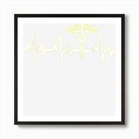 Ekg Signal Ecg Pulse Medical Sign Caduceus Symbol Heartbeat Art Print