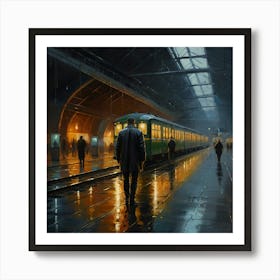 Train Station At Night Art Print