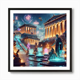 Modern Technology Meets With Ancient Greece Art Print