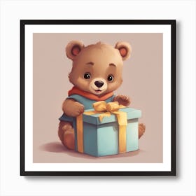 Teddy Bear opening Gifts Art Print