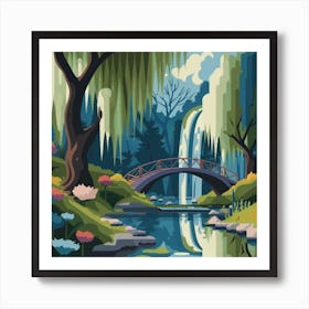 River Surrounded By Willow Trees More Trees 9 Art Print