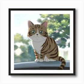 Cat Sitting On A Car Art Print