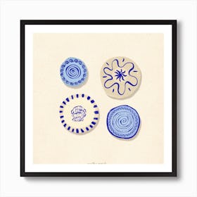Blue Plates Square Art Print