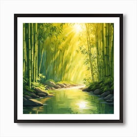 A Stream In A Bamboo Forest At Sun Rise Square Composition 260 Art Print