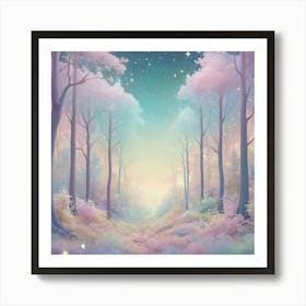 A Fantasy Forest With Twinkling Stars In Pastel Tone S 0 Art Print